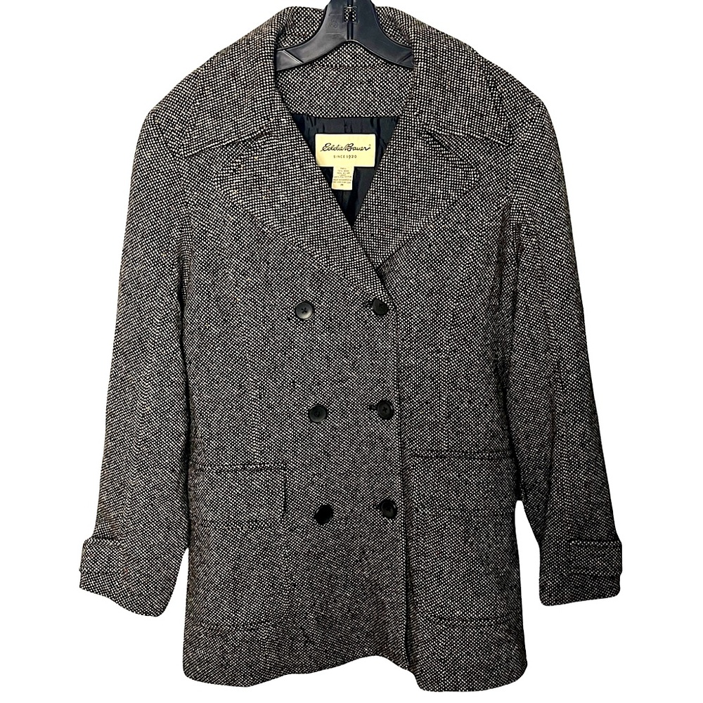 Eddie Bauer Women’s Tweed Wool Double Breasted Pea Coat Sz  M Preppy Streetwear